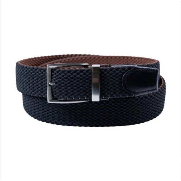 Tommy Bahama Mens Stretch Reversible Braided Belt Leather Black Brown L/XL 38-42 - Picture 3 of 12